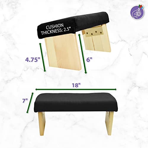 Mudra Crafts Black Foldable Meditation Chair - Yoga Zen Meditation Bench Kneeling Stool - Wooden Meditation Stool with Cushion - Prayer Kneeler Seiza Meditation Seat - color: Black Cushion