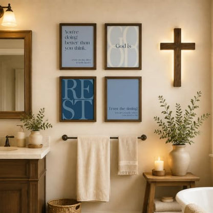 WEFKODO Navy Christian Bible Wall Art God Decor Pray Posters 8x10 Unframed - color: God Good Navy