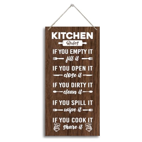Kitchen Wood Decor Sign, Kitchen Rules, Hanging Printed Wooden Plaque Décor, Farmhouse Style Wall Décor, Hanging Rustic Kitchen Sign, Shared Kitchen Rules Sign for Hostel Dormitory 12x 6inch (J1) - color: color19