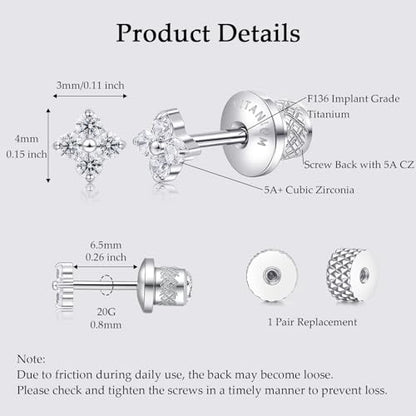 Limerencia Titanium Flat Back Screw Back Stud Earrings for Women Men - color: Silver 9