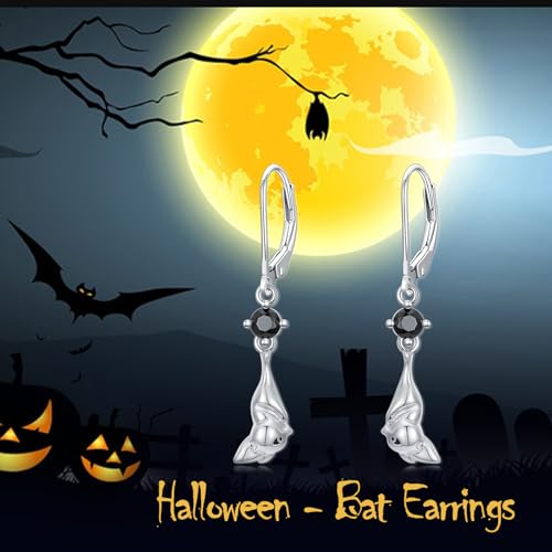 HPQQ Earrings for Women Sterling Silver Dangle Earrings Birthday Christmas Jewelry Gifts for Women Wife Mom - color: White Gold-Bat-B