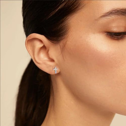 Cross Stud Earrings for Women,Cubic Zirconia Rainbow Cross Earrings Gifts Jewelry for Sensitive Ears,Communion Birthday Baptism Gifts for Girls - color: Always Remember