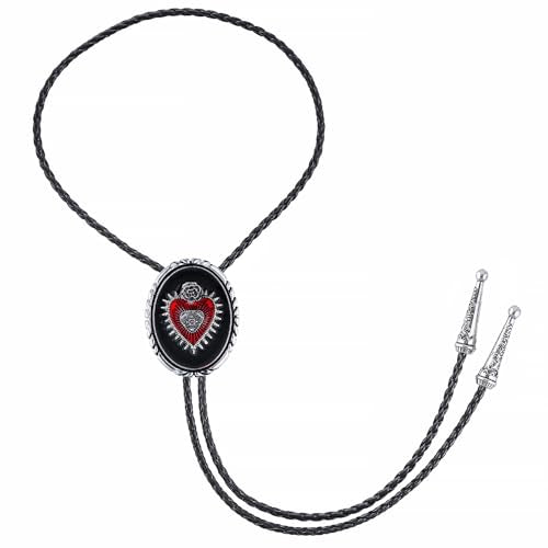 GelConnie Bolo Tie for Women Heart Cowboy Necktie Flower Gothic Mens Bolo Ties Bolero Necklace Red Western Ties for Men - color: Black Heart Bolo Tie