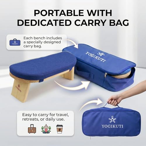Folding Meditation Bench | Removable Cushion, Wooden Seiza Kneeling Stool, Ergonomic Meditation Seat, for Home & Yoga Studio, Comfortable Posture (Blue) - color: Blue