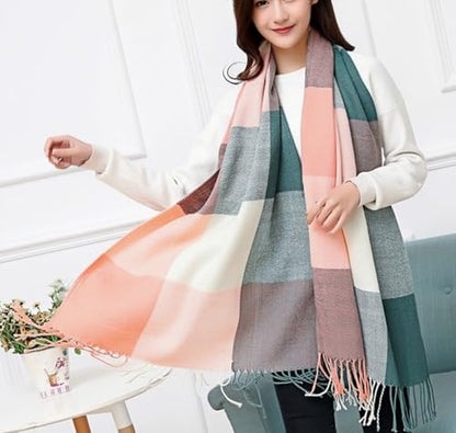 Wander Agio Women's Fashion Long Shawl Big Grid Winter Warm Lattice Large Scarf - color: Pinks