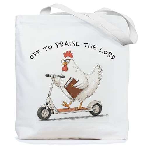 Chicimln Christian Goose Tote Bag, off to Praise the Lord Bible Verse Canvas Tote Bags - color: White 12