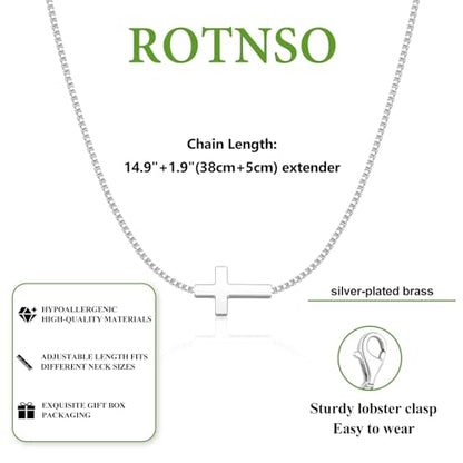 Rotnso Cross Necklace for Women 14K Gold Plated Dainty Small Pendant Choker - style: Box Chain Sideways Cross-SL
