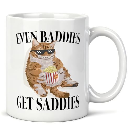 Funny Orange Cat Meme Mug 11 oz, Mental Health Gifts, Anxiety Relief Gifts Coffee Cups Ceramic, Even Baddies Get Saddies Ceramic Mug for Coffee Tea Hot Cocoa Home Office Work - color: 06Child