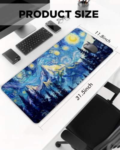 Mouse Pad, Desk Mat, 31.5x11.8in Large Mousepad, Starry Forest - color: Starry Forest