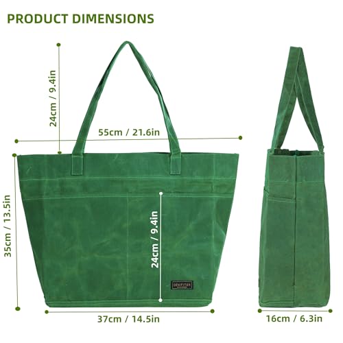 Heavy-Duty 16 oz. Waxed Canvas Zipper Tool Bag with Pockets and Carry Handle - Suitable for Groceries and General - color: Green