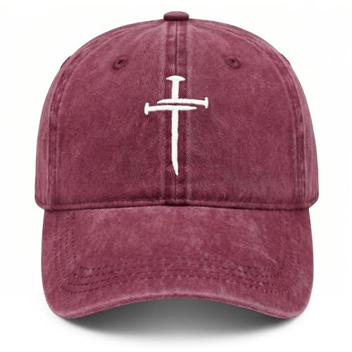 Christian Gifts for Men Women, Religious Cross Logo Embroidered Low Profile Unisex Dad Hat - color: Red