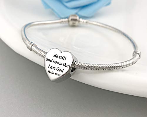 Heart Charm Fit Pandora Charms Bracelet Christian Bible Verse Charm Prayer Faith Religious Charms Gifts for Women - style: Be still and konw that I am God Psalm 46:10