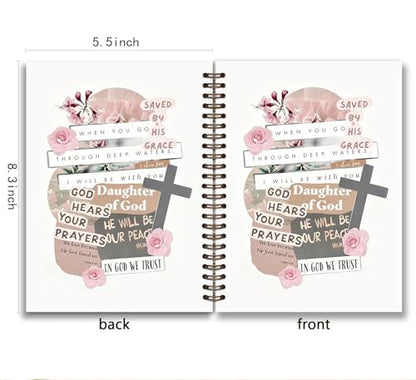 Bible floral Journal for Women,Christian Prayer Journal Pink Notebook Gifts for Teen Girls Kids,Bible Study Supplies, Cute Church Faith Journaling Hardcover Spiral Notebook 5.5x8.3 - color: flower 1