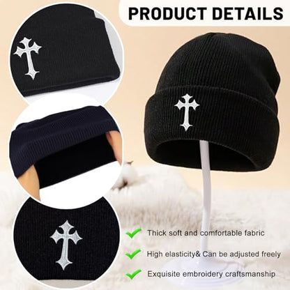 Beanies for Men & Women - Knit Beanie, Warm & Soft Beanie hat, Daily Knit Hat - color: Cross