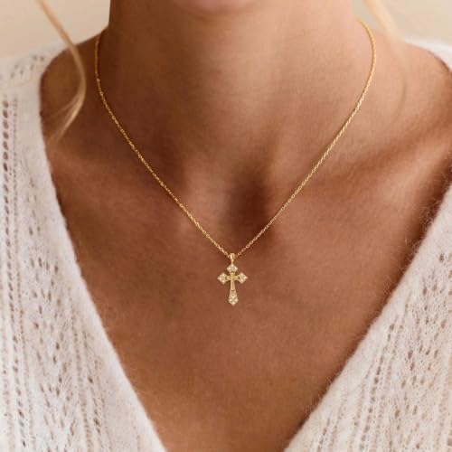 Cross Necklace for Women, Dainty Gold Necklace Tiny Cross Charm Necklace - color: Gold-Cross 2