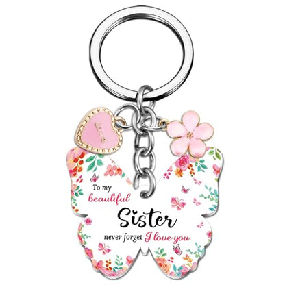 OEHEDOU Butterfly Gifts Keychain For Women Men Family Members Memorial Gift - color: Pink Sister