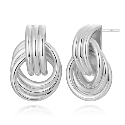 14K Gold Earring Cross Waterdrop Butterfly Heart Knot Earrings for Women Gold Silver Cross Leverback Drop Gold Silver Teardrop Hoop Dangle Earring White Gold Dangle Drop Earring - color: Silver-Statement Knot Dangle Earring
