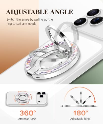 GVIEWIN Magnetic Phone Ring Holder, Compatible with MagSafe Phone Grip - color: Floratopia/White