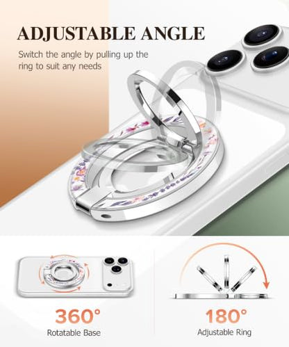 GVIEWIN Magnetic Phone Ring Holder, Compatible with MagSafe Phone Grip - color: Floratopia/White