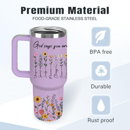 Christian Gifts for Women 40oz Tumbler - Insulated Travel Mug with Handle (God Says You Are1, 40 Ounces) - color: God Says You Are1