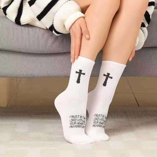Unisex Cross Socks,Gifts for Christian On Easter and Christmas - color: Proverbs 3:5 - White