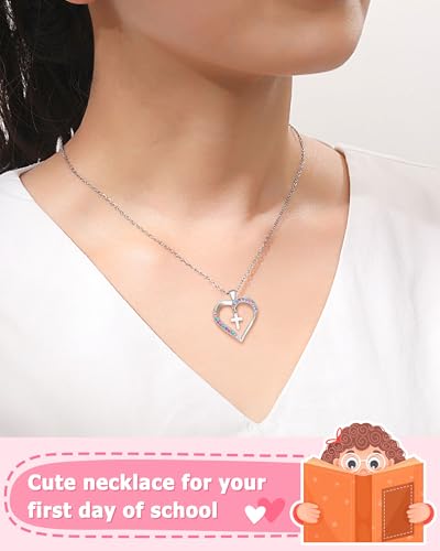 UPROMI Cross Necklace for Girls Back to School Baptism Graduation Gifts - style: First Day of Preschool