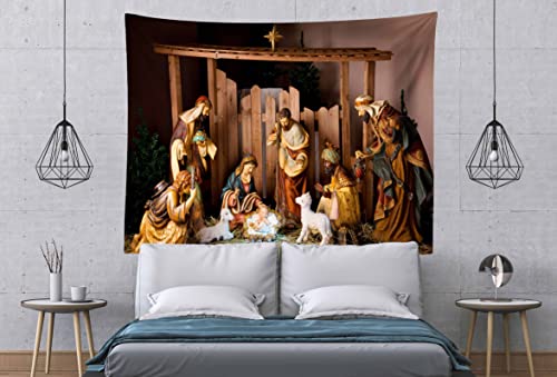 Loccor Chritmas Nativity Scene Tapestry Manger Scene Jesus Figurines Virgin Mary Tapestry Wall Hanging Christian Religious Wide Wall Art for Xmas Church Bedroom Living Room Dorm Home Decor 60x40 Inch - size: 59.1"L x 39.4"W