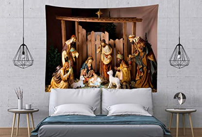 Loccor Chritmas Nativity Scene Tapestry Manger Scene Jesus Figurines Virgin Mary Tapestry Wall Hanging Christian Religious Wide Wall Art for Xmas Church Bedroom Living Room Dorm Home Decor 60x40 Inch - size: 59.1"L x 39.4"W