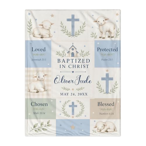 Personalized Baptized in Christ Lamb Baby Blanket, Custom Baptism Blanket - color: White #3