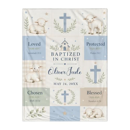 Personalized Baptized in Christ Lamb Baby Blanket, Custom Baptism Blanket - color: White #3
