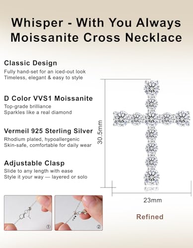KRKC&CO Moissanite Cross Necklace for Women, 925 Sterling Silver, Gift Box - color: Silver C