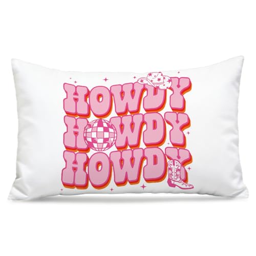 Pink Western Howdy Pillow Covers 12x20, Cowgirl Room Decor, Trendy Funky Retro Pink Disco Ball Cowgirl Decorative Throw Pillow Covers Pillowcases for Girls Bedroom Home Dorm Decor - color: Pink Western(white02)