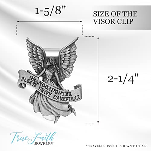 True Faith Jewelry Pewter Granddaughter Please Drive Carefully Car Guardian Angel Visor Clip, New Driver Gifts from Grandma and Grandpa, Fine Pewter (92% Tin), 2-1/4 x 1-5/8 Inch - size: Grandaughter Angel 2