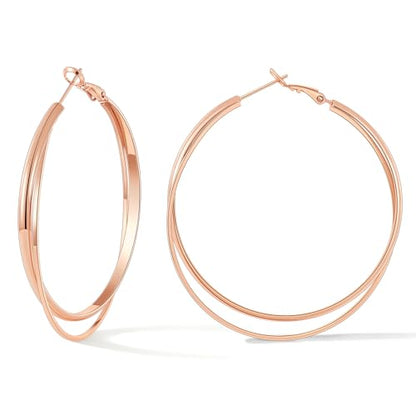 Gacimy Criss Cross Hoop Earrings for Women, 14K Gold Plated Hoops - color: Rose Gold, size: 50mm