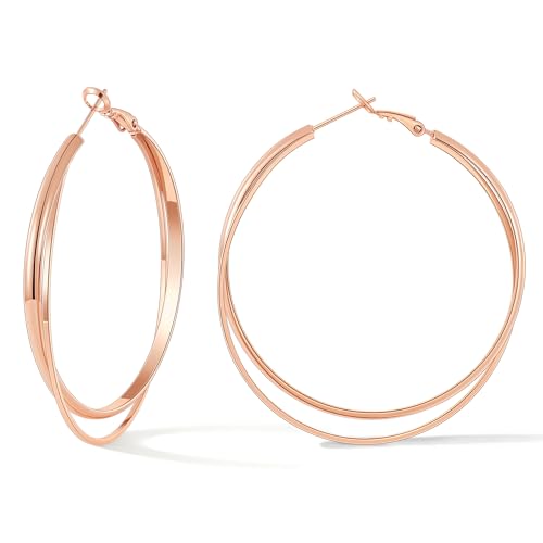 Gacimy Criss Cross Hoop Earrings for Women, 14K Gold Plated Hoops - color: Rose Gold, size: 50mm