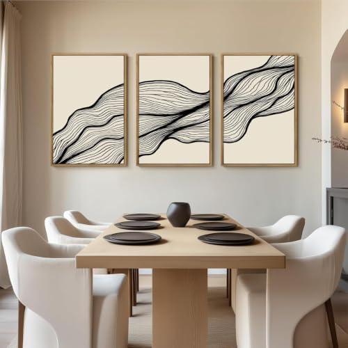 ANHUIB Neutral Abstract Line Wall Art, Black Beige Minimalist Wall Decor, Modern Geometric Painting Set of 3 for Living Room Bedroom 16x24 Inch - color: Black Beige Line, size: 24"L x 16"W