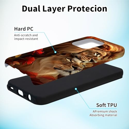 for iPhone 16 Pro Phone Case 6.3" with Screen Protector Art Lions Design for Women Men Hybrid Dual Layer Hard PC Shell Soft TPU Silicone Wireless Charging Shockproof Protective Cover - color: Art Lions, size: for iPhone 16 Pro 6.3"