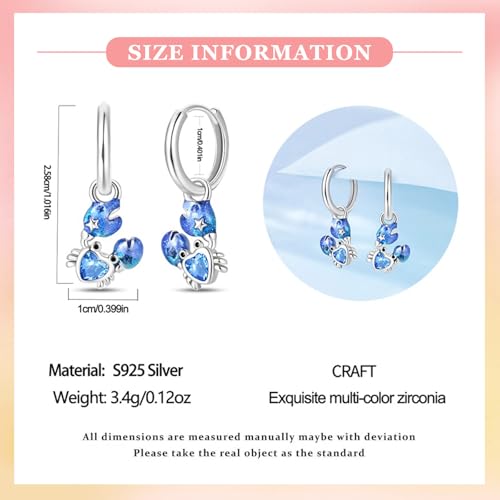 925 Sterling Silver Cute Animal Unique Huggie Hoop Earrings for Women - color: Blue Crab