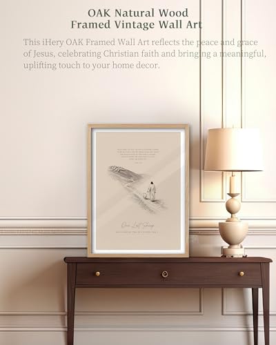 iHery 16x20in Luke 15:4 Jesus Leaves the 99 Framed Christian Wall Art - color: OAK Framed 99 Sheep, size: 20"L x 16"W