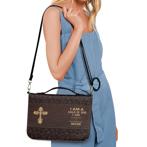 Bible Cover for Women Men Waterproof Crossbody Bag with Handle Tote Bag for Pens, Highlighters M-2XL - color: I Am a Child of God Cross, size: 2XL(11”L x 8”W x 2.1”H)