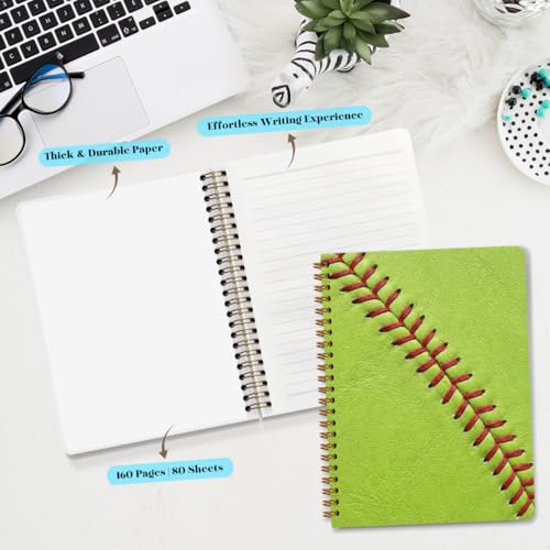 Softball Print Spiral Notebook, Unique Gifts for Softball Fans,5.8x8.3 Inch - color: Softball Stitch
