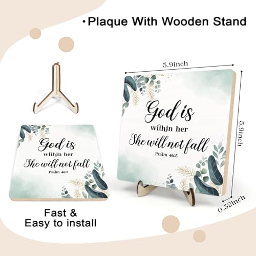 Bible Verses Wooden Plaque Sign, God Is Within Her She Will Not Fall Psalm 46:5 Christian Sign for Home Office Desk Decor, Inspirational Christian Bible Verse Sign Decor (White, 5.9x5.9inches) - color: White