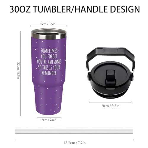 30 oz Sarcastic Travel Mug with Handle and Straw, Purple Awesome Reminder Stainless Steel Vacuum Insulated Tumbler, Water Bottle, Funny Encouragement Gifts for Women - color: sarcastic travel mug