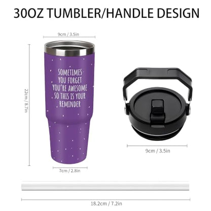 30 oz Sarcastic Travel Mug with Handle and Straw, Purple Awesome Reminder Stainless Steel Vacuum Insulated Tumbler, Water Bottle, Funny Encouragement Gifts for Women - color: sarcastic travel mug