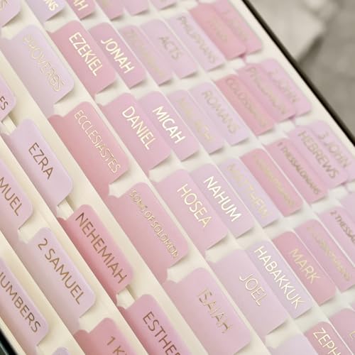 Laminated Bible Tabs for Women and Men, Gold Foil Embossed Lettering - style: Pink