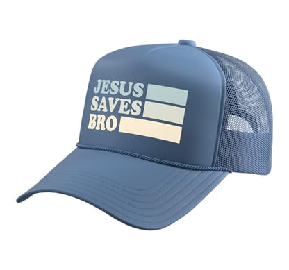 Jesus Saves Bro Christian Religion Trucker Hat with Adjustable Mesh Back - color: Light Blue