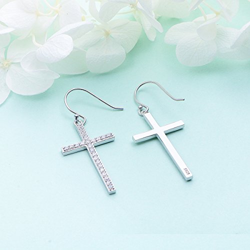 DAOCHONG S925 Sterling Silver Cross CZ Dangle Earrings Classic Jewelry
