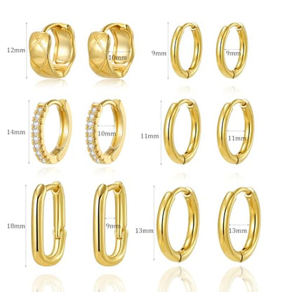 18K Gold Plated Hoop Earrings for Women, NICKEL-FREE & HYPOALLERGENIC, Timeless Jewelry Gift - color: Gold-6pcsA
