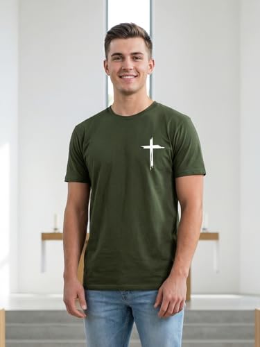 YHHR Christian Shirts for Men Faith Cross Bible Verse Graphic Tee - color: Green, size: Medium