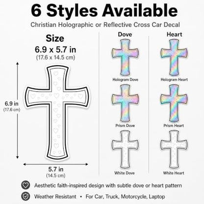 Christian Cross Car Decal, White Heart, 2 Pack - color: White Heart - 2 Pack